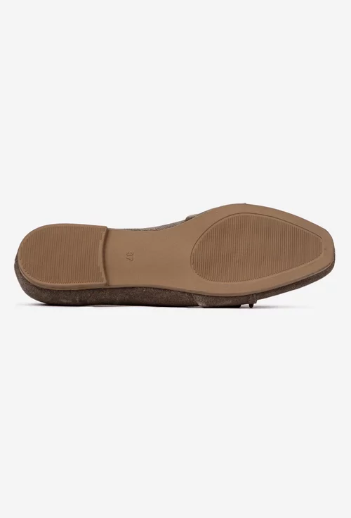Balerini dama din piele intoarsa taupe cu funda