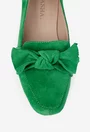 Balerini dama din piele intoarsa verde cu funda