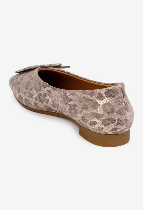 Balerini dama din piele maro cu detalii aurii sidefate