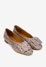 Balerini dama din piele maro cu detalii aurii sidefate