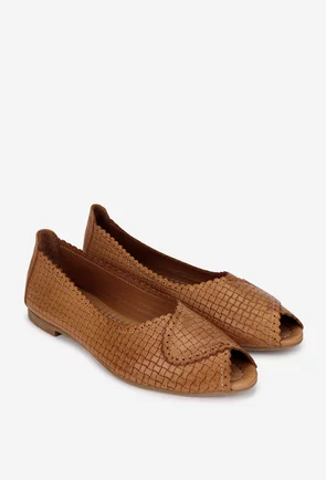 Balerini dama din piele maro cu model