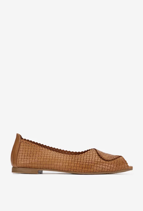 Balerini dama din piele maro cu model