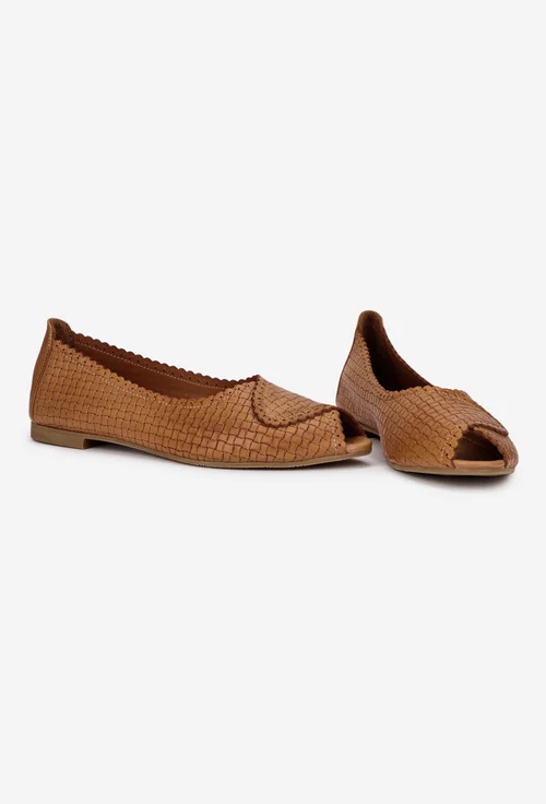 Balerini dama din piele maro cu model