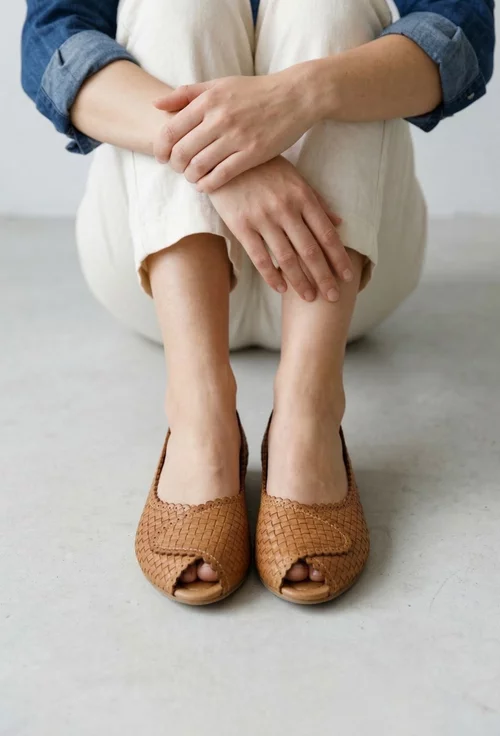 Balerini dama din piele maro cu model