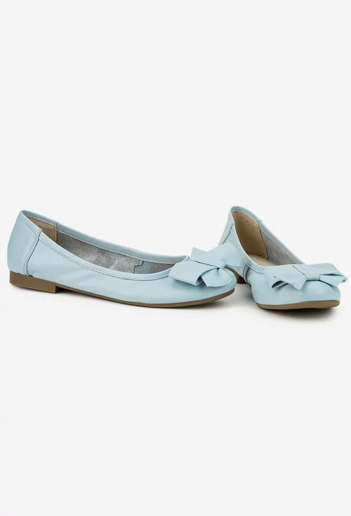 Balerini dama din piele naturala bleu cu funda picture - 7