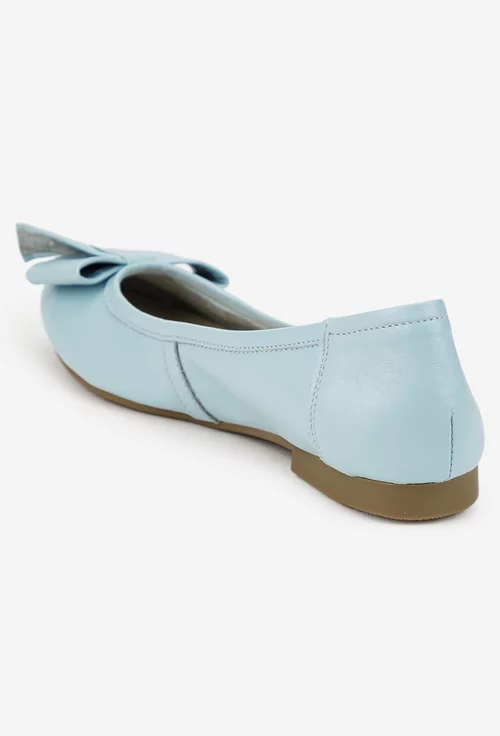 Balerini dama din piele naturala bleu cu funda picture - 5