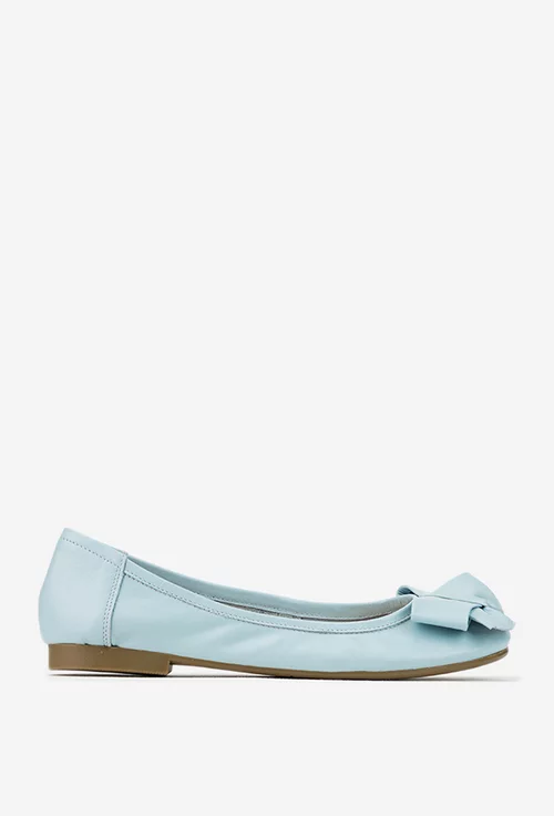 Balerini dama din piele naturala bleu cu funda picture - 3