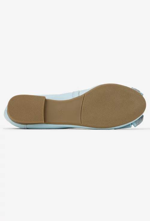 Balerini dama din piele naturala bleu cu funda picture - 6
