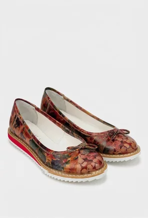 Balerini dama din piele naturala cu imprimeu floral