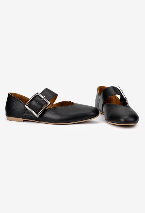 Balerini dama din piele naturala neagra cu bareta