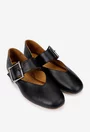 Balerini dama din piele naturala neagra cu bareta