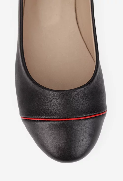 Balerini dama din piele naturala neagra cu detaliu rosu