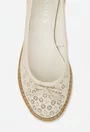 Balerini dama din piele perforata bej deschis cu funda