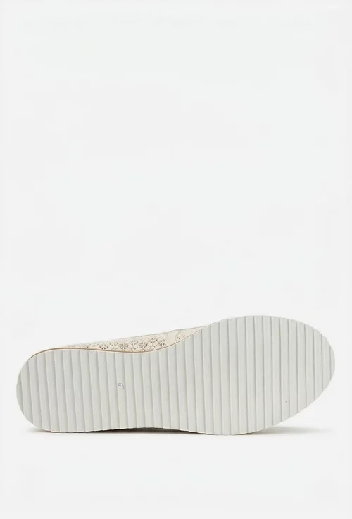 Balerini dama din piele perforata bej deschis cu funda