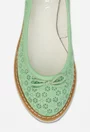 Balerini dama din piele perforata verde cu funda
