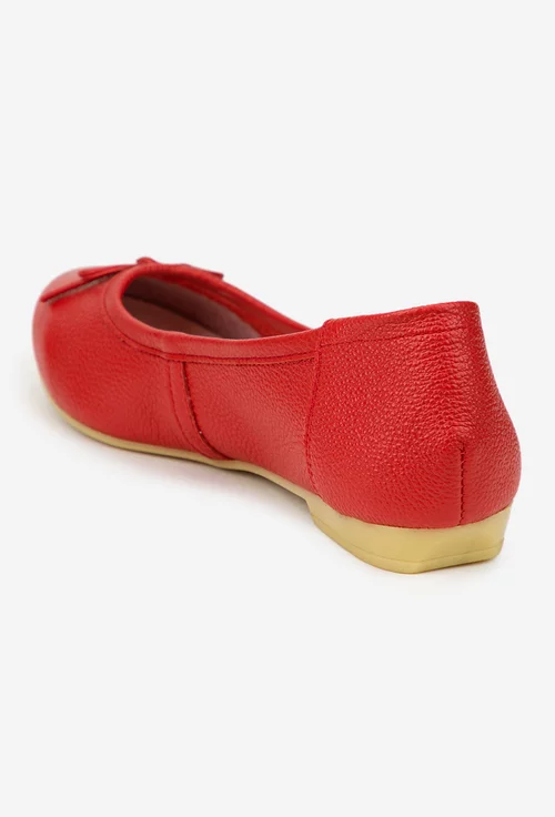 Balerini dama din piele texturata rosie cu funda
