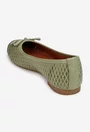 Balerini dama din piele verde cu model perforat si funda