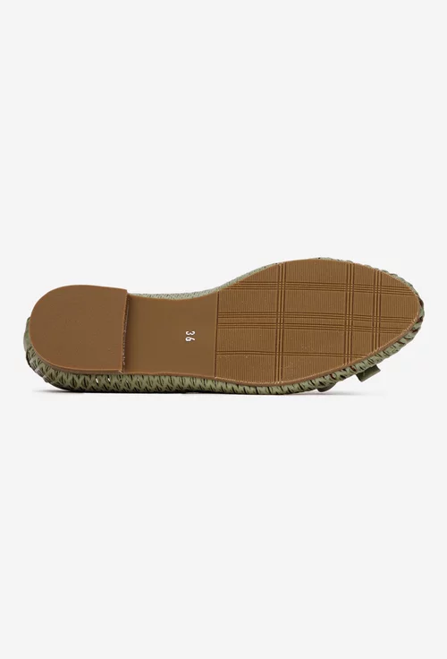 Balerini dama din piele verde cu model perforat si funda