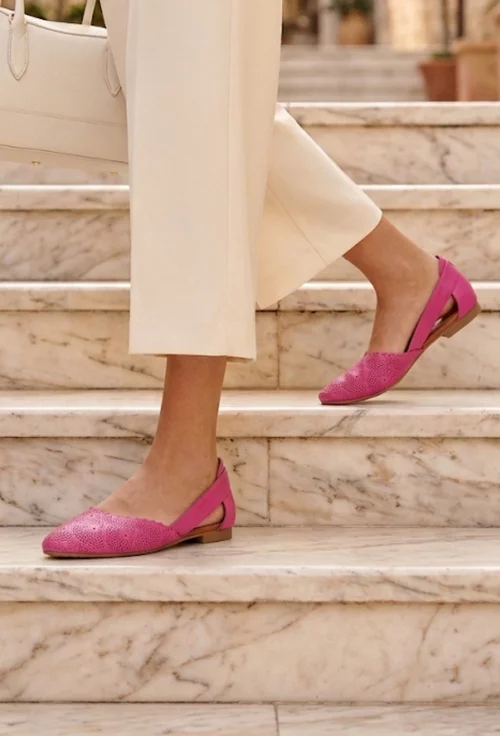 Balerini dama fuchsia din piele naturala picture - 2