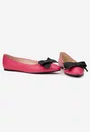 Balerini dama fuchsia din piele texturata cu funda neagra