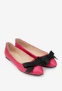 Balerini dama fuchsia din piele texturata cu funda neagra