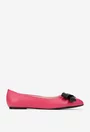 Balerini dama fuchsia din piele texturata cu funda neagra