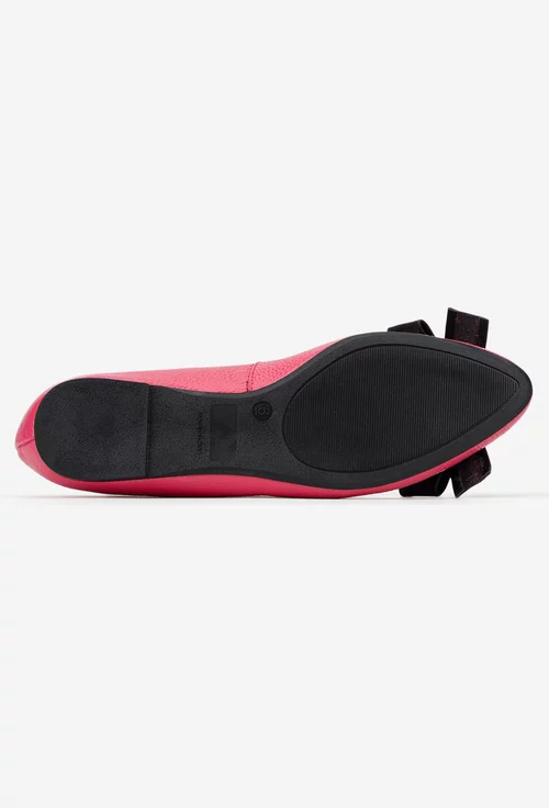 Balerini dama fuchsia din piele texturata cu funda neagra