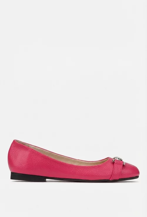Balerini dama fuchsia din piele texturata cu ornament