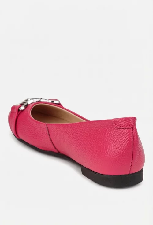 Balerini dama fuchsia din piele texturata cu ornament