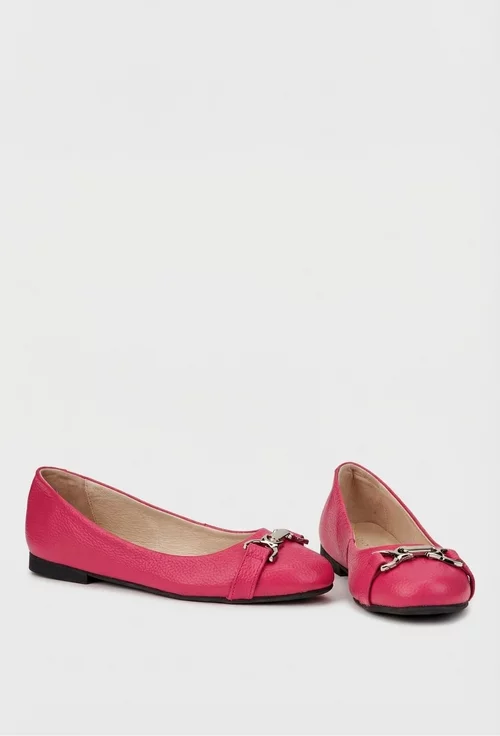 Balerini dama fuchsia din piele texturata cu ornament