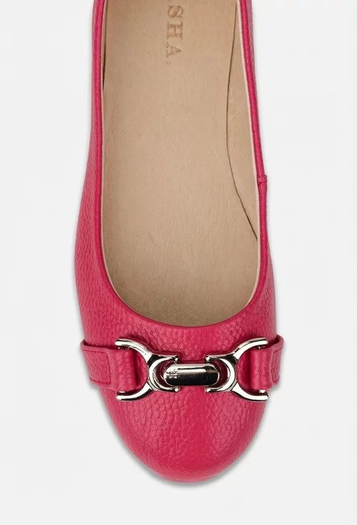 Balerini dama fuchsia din piele texturata cu ornament
