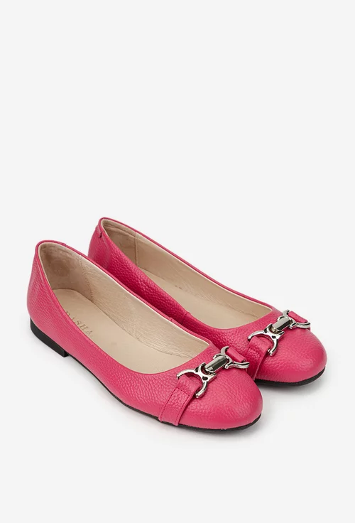 Balerini dama fuchsia din piele texturata cu ornament