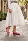 Balerini dama fuchsia din piele texturata cu ornament