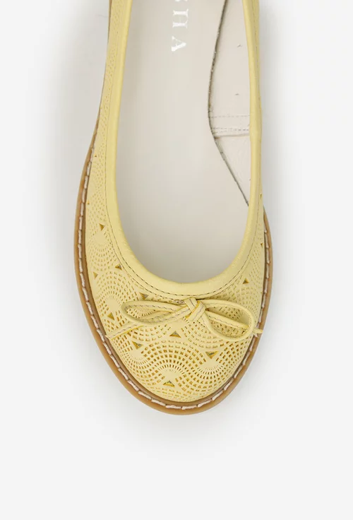 Balerini dama galbeni din piele cu funda