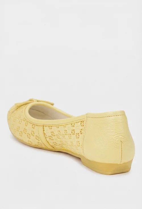 Balerini dama galbeni din piele cu model si funda