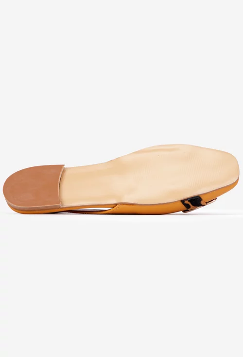 Balerini dama galbeni din piele cu ornament auriu