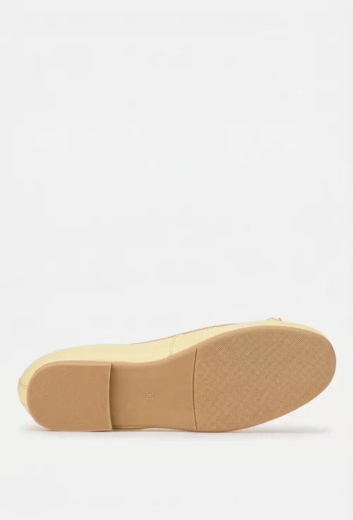 Balerini dama galbeni din piele naturala cu funda subtire