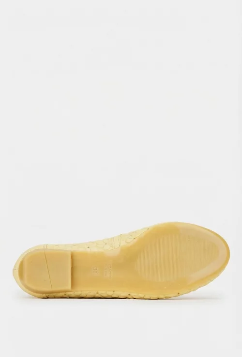 Balerini dama galbeni din piele naturala cu model si funda