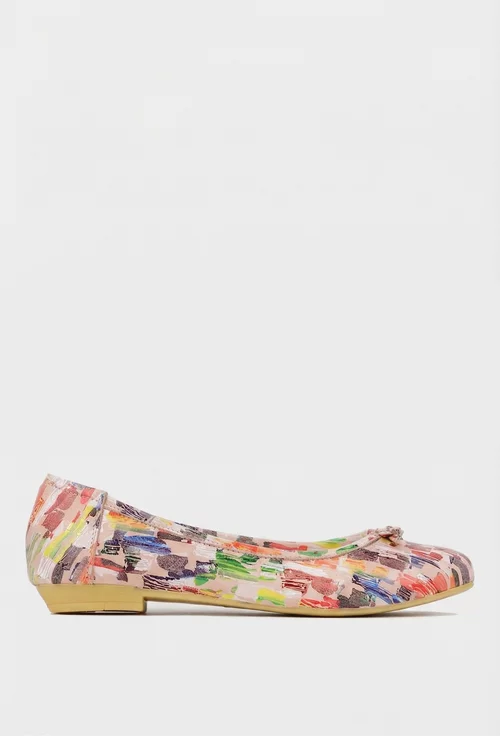 Balerini dama multicolori din piele cu funda