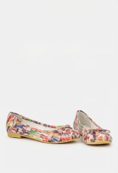 Balerini dama multicolori din piele cu funda