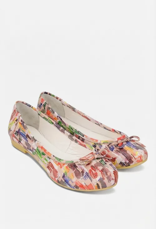 Balerini dama multicolori din piele cu funda