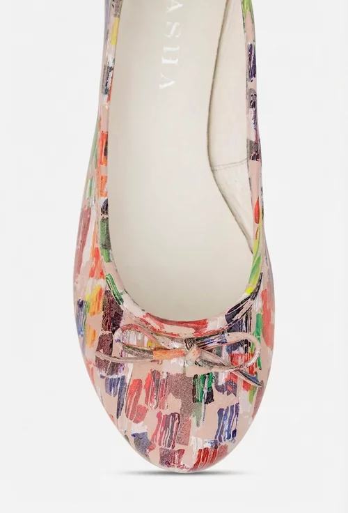 Balerini dama multicolori din piele cu funda