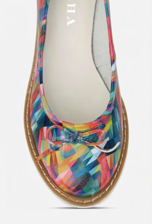 Balerini dama multicolori din piele cu funda