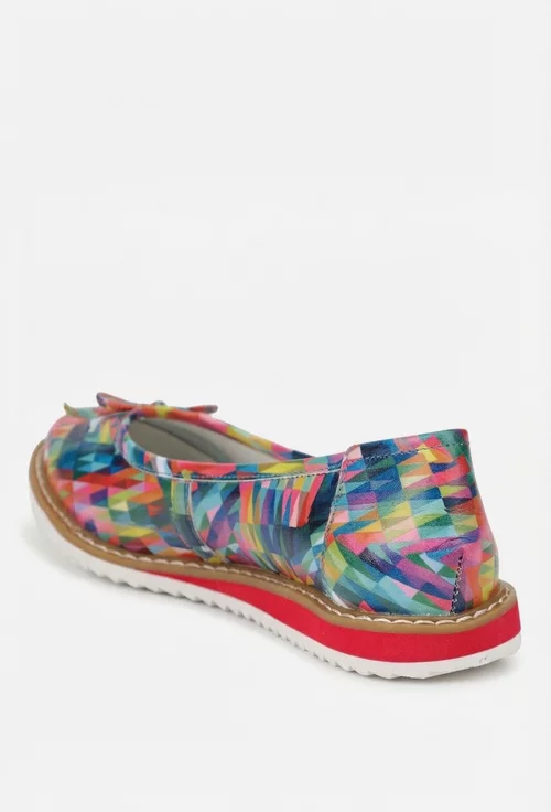 Balerini dama multicolori din piele cu funda