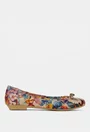 Balerini dama multicolori din piele cu model floral si funda