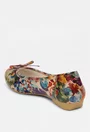 Balerini dama multicolori din piele cu model floral si funda