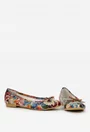 Balerini dama multicolori din piele cu model floral si funda