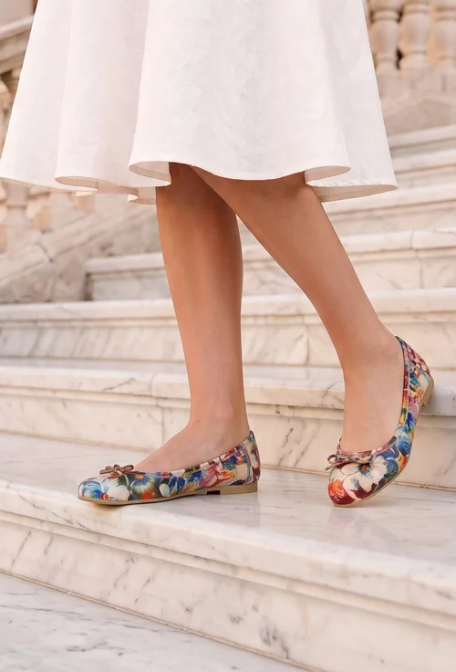 Balerini dama multicolori din piele cu model floral si funda picture - 2