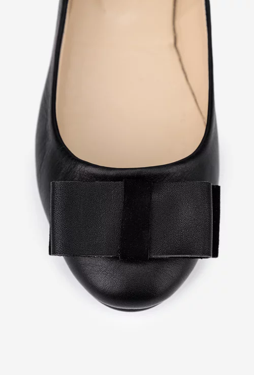 Balerini dama negri din doua tipuri de piele cu ornament funda