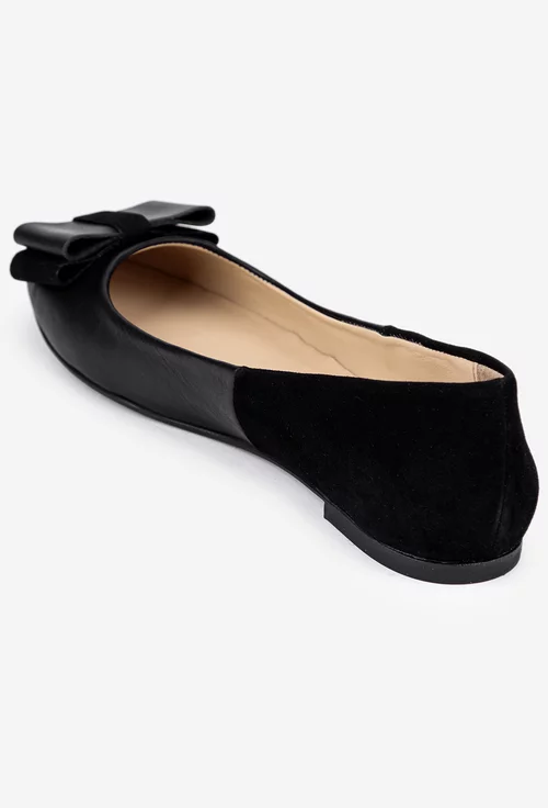 Balerini dama negri din doua tipuri de piele cu ornament funda